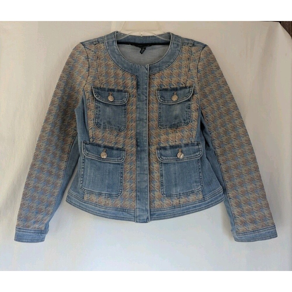 White House Black Market Women’s Sz 6/ Small? Denim Tweed Embroidered Jacket